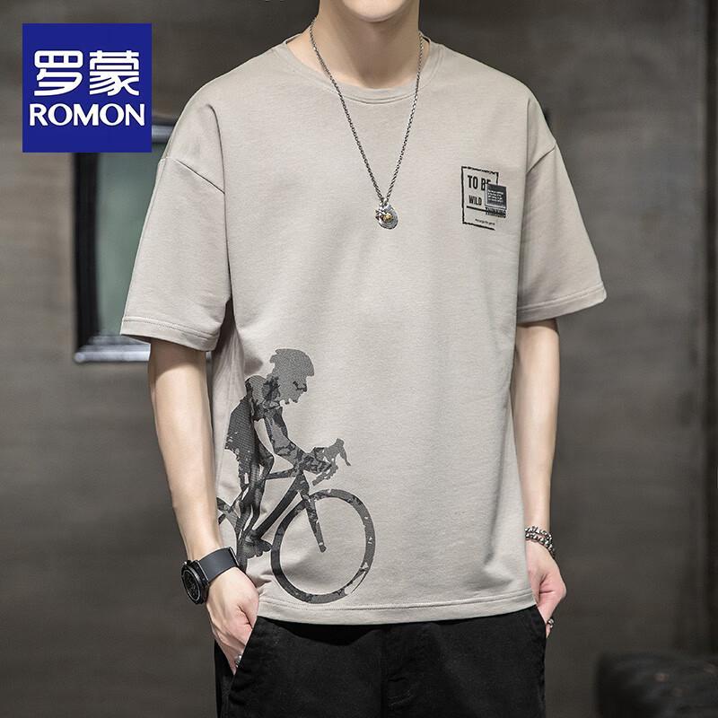 ROMON Men's Premium Short-Sleeve Round Neck Printed T-shirt