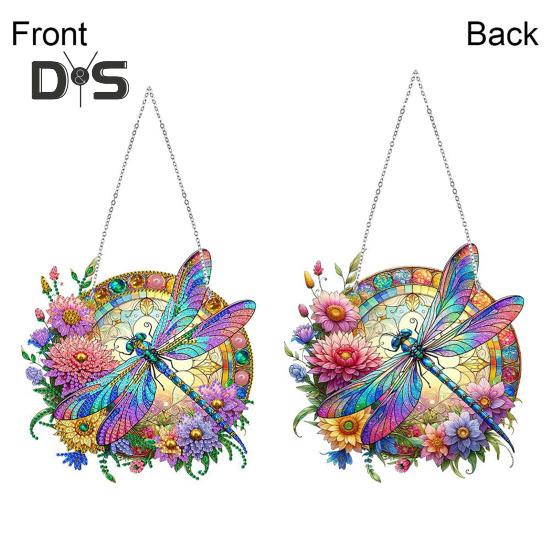 Dragonfly Pendant Special Shapes Faux Diamond Painting Kit Flower Dragonfly Patterned Hanging Ornament DIY Rhinestone Art Set for Home Decor