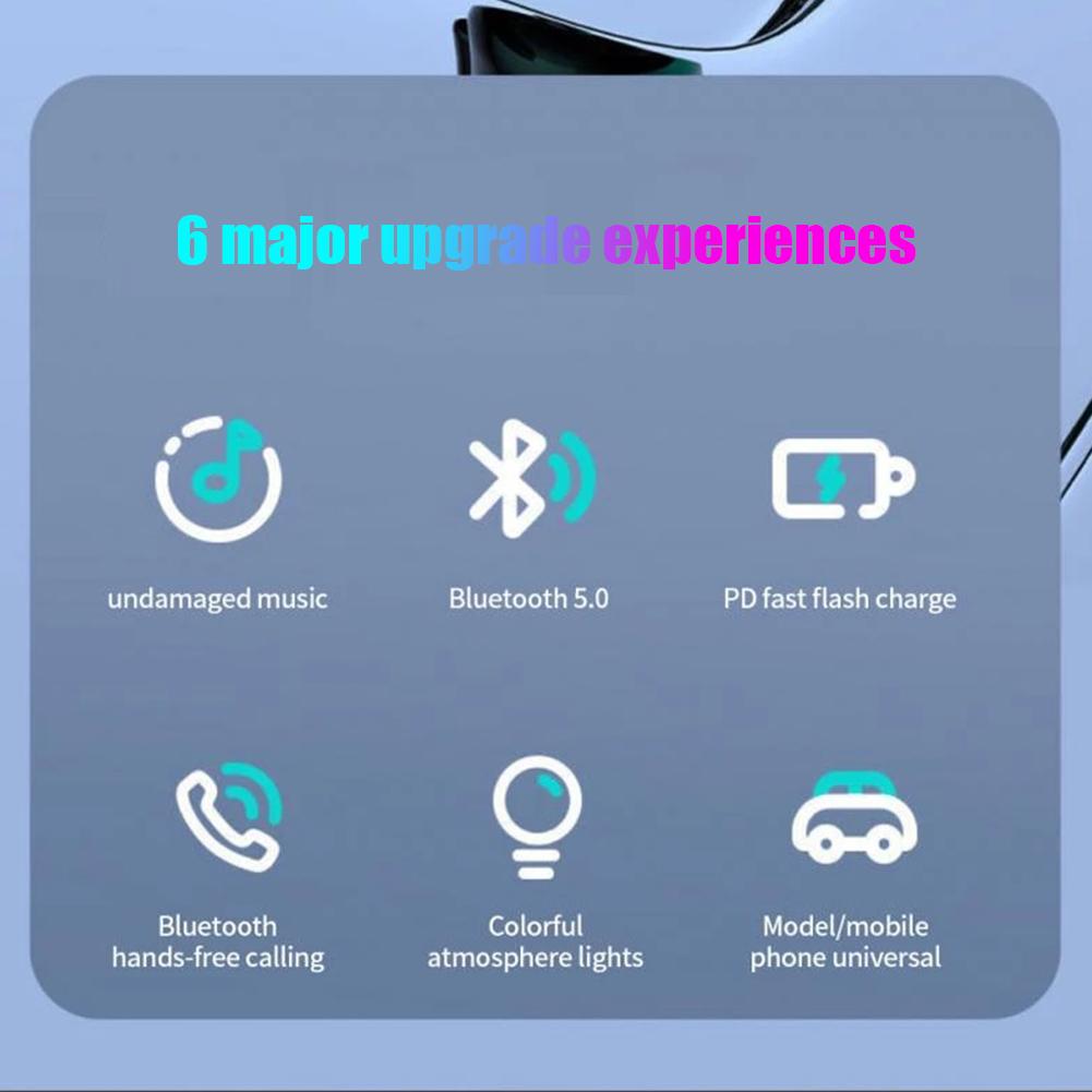 Auto Bluetooth 5.0 FM-Transmitter PD 18W Typ-C Dual USB 4.2A Schnellladegerät LED-Hintergrundbeleuchtung Atmosphärenlicht MP3-Player Verlustfreie Musik