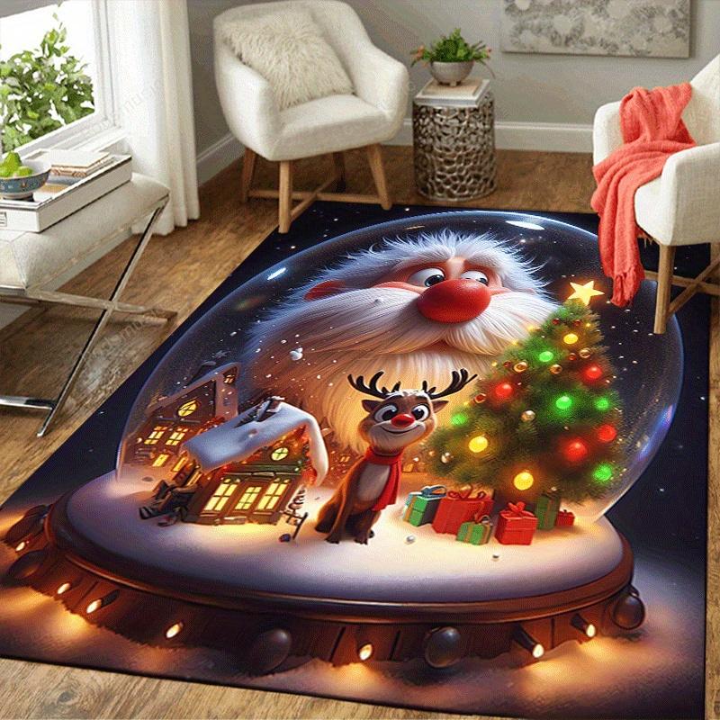 1pc Santa Claus and Elk Print Design Area Rug - Soft, Anti-Slip, and Durable Gaming Room Decor for Bedroom