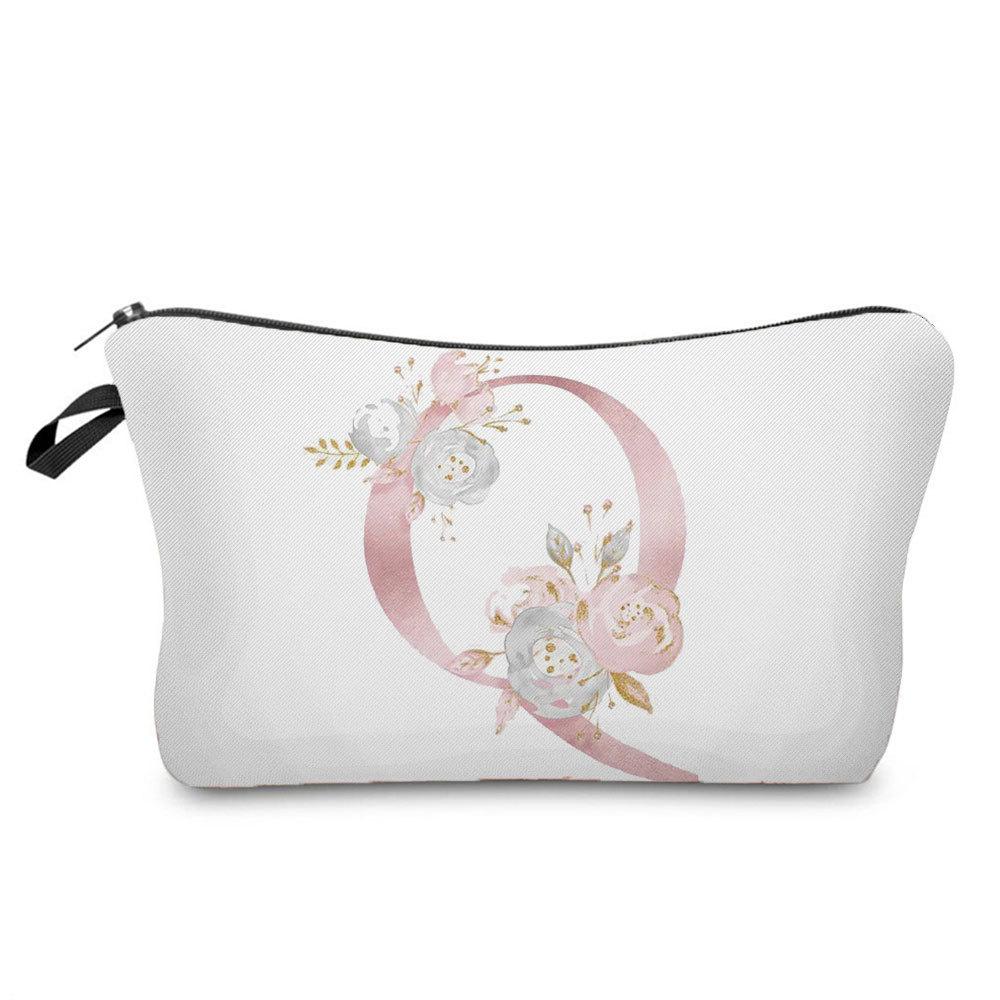 Women Flower Letters Print Cosmetic Bag Toiletries Organize Travel Storage Case 6686