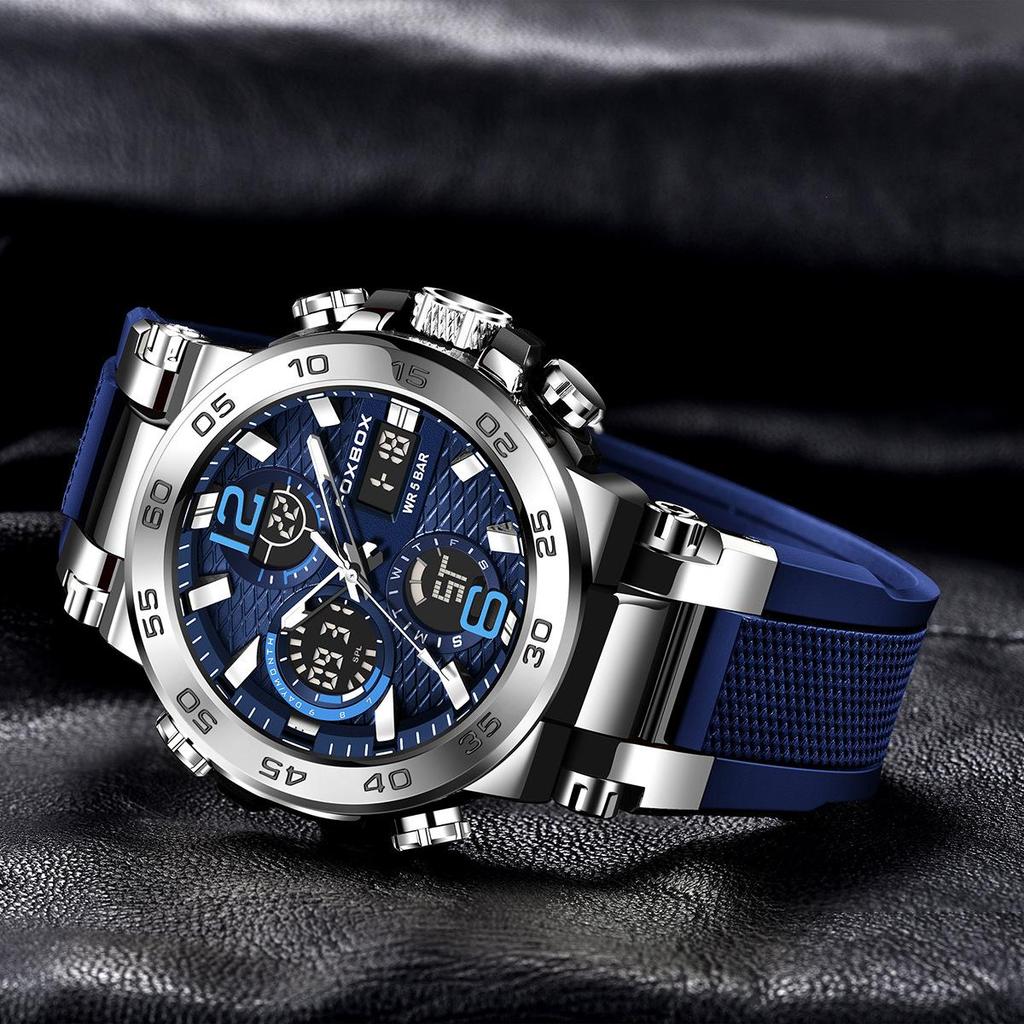 FOXBOX Multifunctional Sports Watch: Waterproof, Luminous, Dual Display.