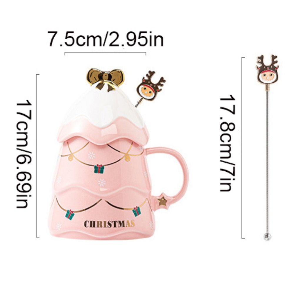 with Lid and Spoon Christmas Tree Ceramic Mug Ceramic Christmas Coffee Cup Decorative   Beer