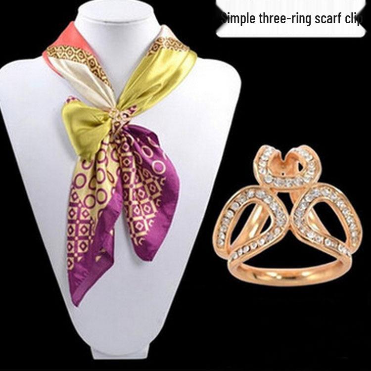 Exquisite Ethnic-Style Floral Scarf Buckle for Women - Three-Ring Design