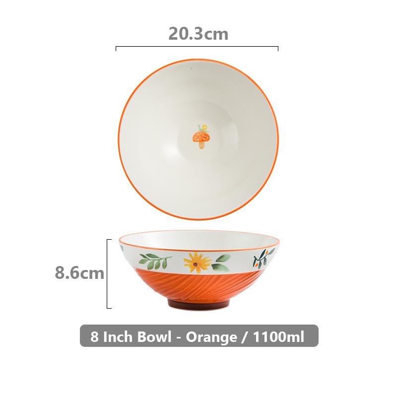 8 Zoll Handbemalte Florale Ramen Servierschüssel Keramik Groß Salatschüssel Suppenschüssel Müslischüssel Instant Nudelschüssel Mikrowellengeeignet 1100ml