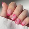 24 Pcs Lovely Flowers Artificial Nail French Tip Press On Nail Short Square Stick On Nail Glossy False Nail for Party