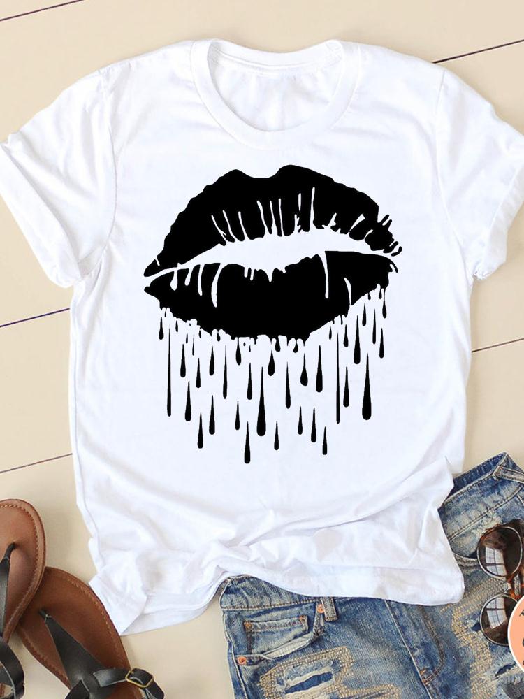Clothing Summer Short Sleeve Watercolor Lip Sexy New Ladies Casual Unisex Fashion Graphic Tee Tshirts Female T Shirt Clothes