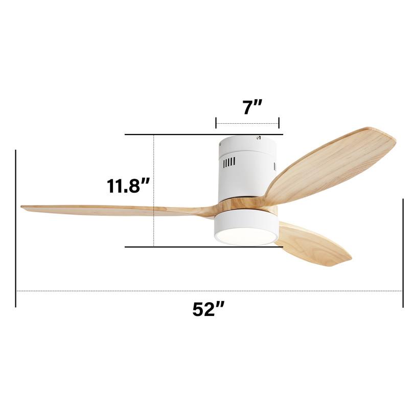 Sofucor Recessed Ceiling Fan - 3 Solid Wood Blades - Quiet DC Motor - Remote Control with Light