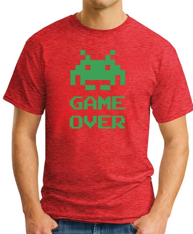 GAME OVER T SHIRT Funny Slogan Novelty Mens Geeky Gift Gaming Space Invaders 2 S