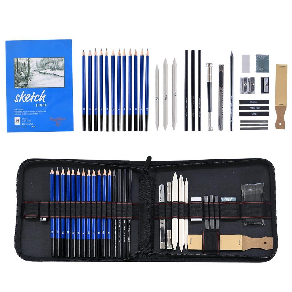 5 Pieces Professional Drawing Pencils and Sketch Kit  Complete Art Set for Beginners & Professionals with Graphite, Charcoal Blending Tools, and More