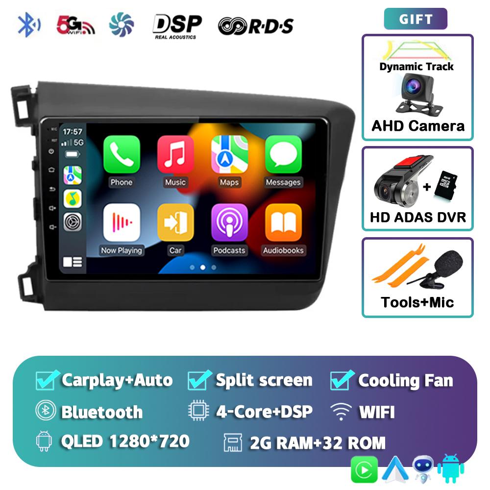 Android 14 Carplay Auto WIFI+4G Car Radio For Honda Civic 2012 2013 2014 2015 Multimedia Player Stereo GPS Head Unit No DVD 2Din