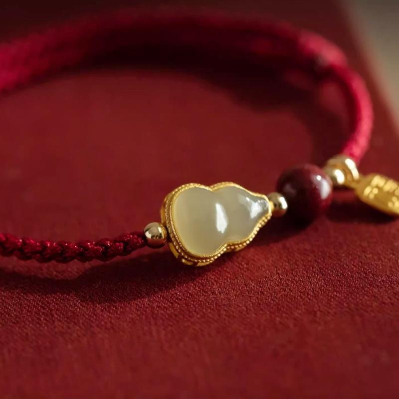 Hand Braided Red Lucky Bracelets For Couples Imitation Jade Calabash Cinnabar Beads Bracelet Good Fortune Bangles Year Gift
