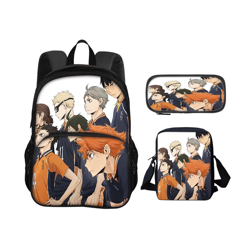 Haikyuu Round Front Carrier, Daily Pack, Pen Bag, Ice Bag, 3Pcs Set Patterned New Style, Best Birthday Gift for School Boys Plus Girls