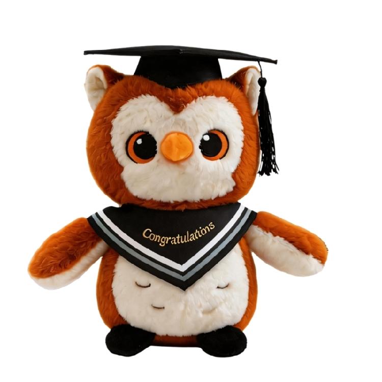 Plush Owl Toy with Doctor Hat Graduation Themed Accessory Unique Gift For Preschoolers Home Decoration