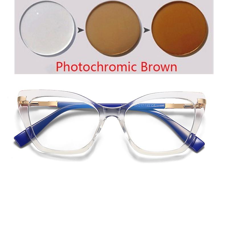 Blue Light Blocking Cat Eye Nearsighted Glasses For Women Spring Hinge TR90 Prescription Spectacles Diopter 0 -0.5 -0.75 To -6.0