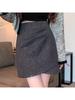 Irregular High-Waist Woolen A-Line Skirt for Plus Size Women - Autumn/Winter Hip-Hugging Short Skirt
