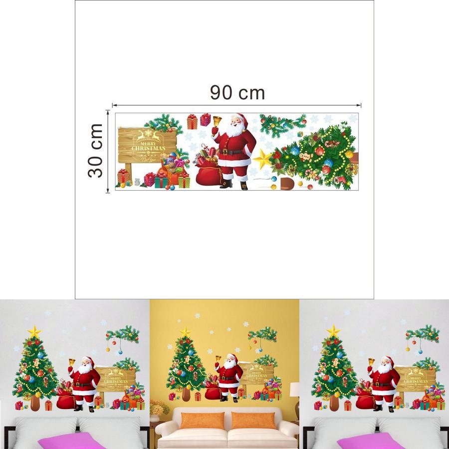 Holiday Wall Decor Pvc Removable Christmas Santa And Tree Wall Sticker For Living Room And Porch