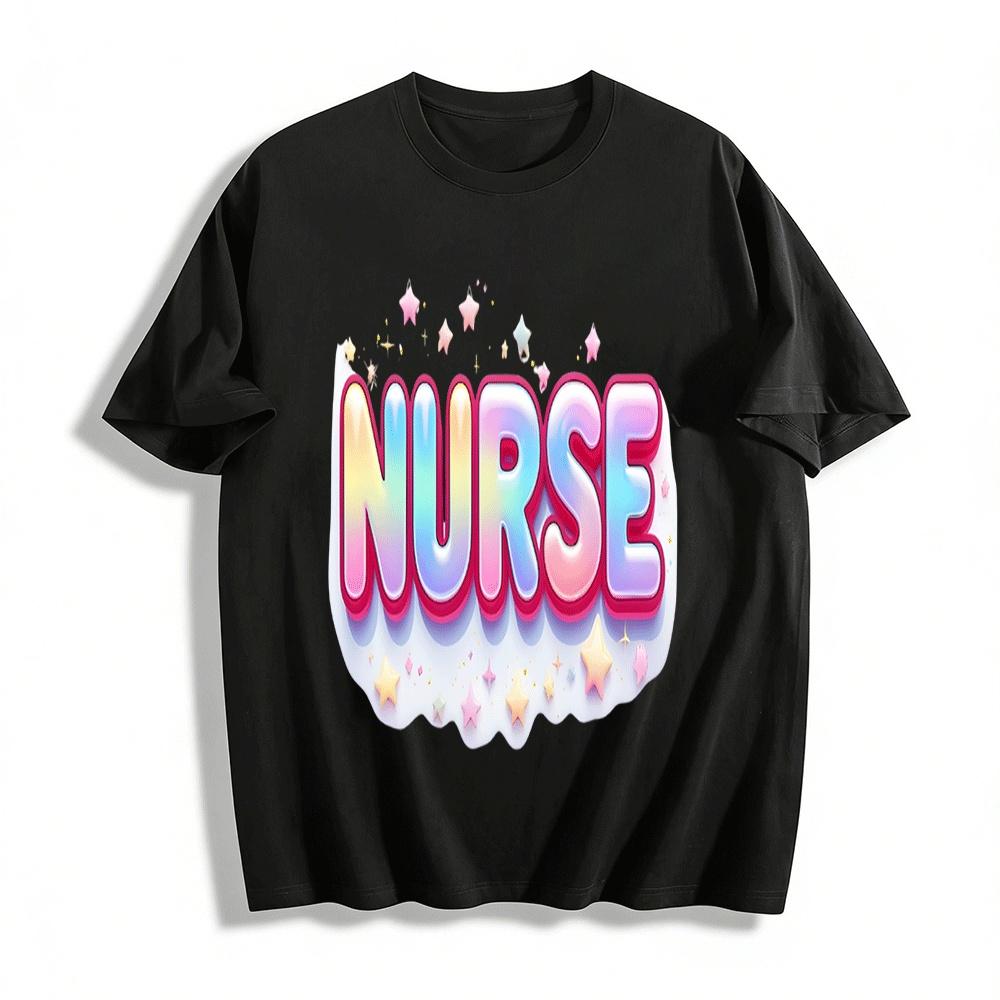 Gradient NURSE Star Print Casual Top Women s Comfortable Versatile T-shirt Pure cotton T-shirt XXS