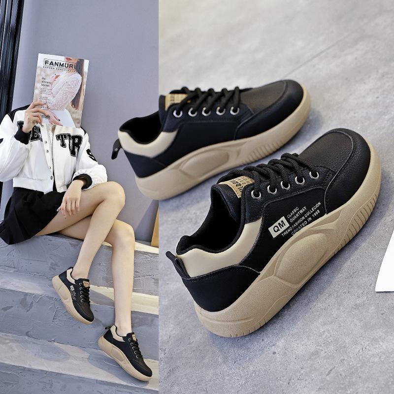 Women's White Chunky Platform Sneakers - Spring Autumn Casual Shoes Lightweight Rubber Sole - Lace-Up Comfort Streetwear