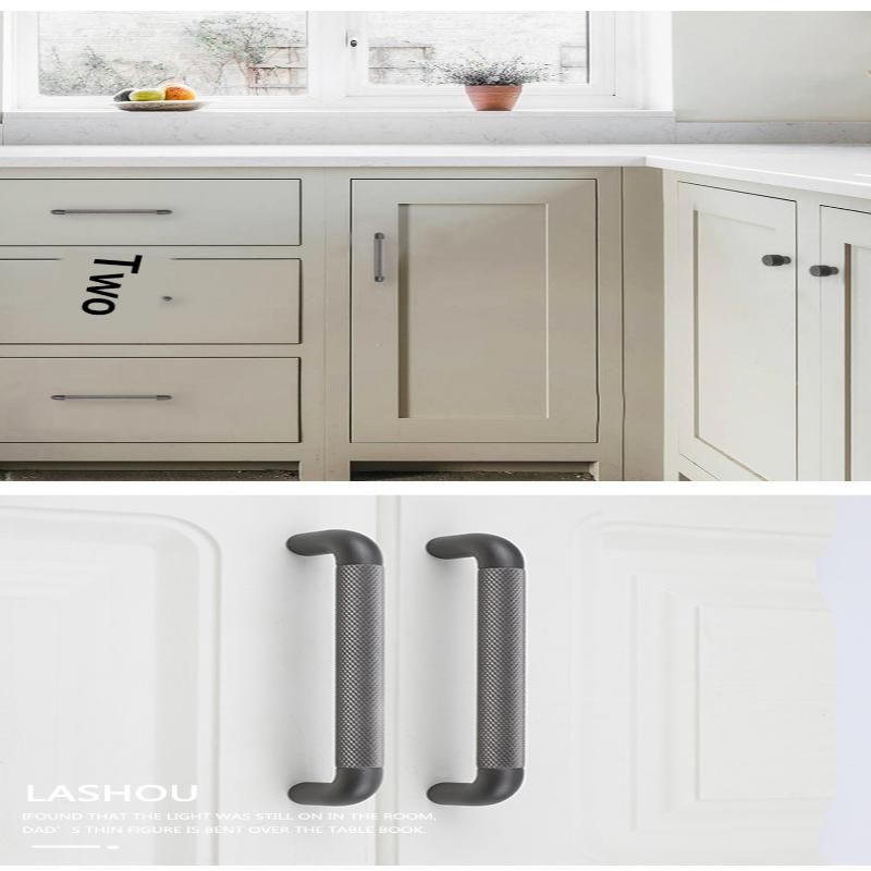Butoane și Mânere din Aluminiu texturate/striate pentru Dulapuri și Sertare, Butoane pentru Dormitor, Accesorii Gri pentru Dulapuri