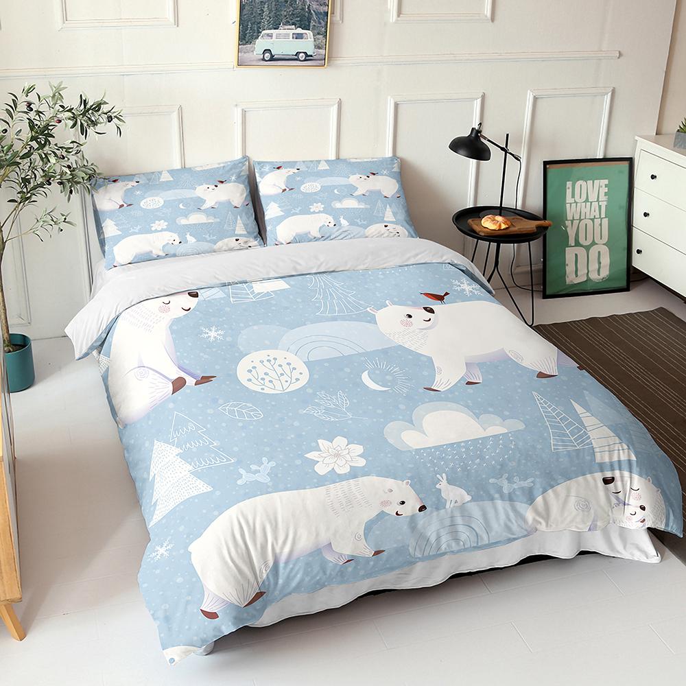 Dekbedovertrekset IJsbeer Polaire Cartoon Beer Konijn Vogel Patroon Beddengoedset Voor Kinderen Tieners Volwassenen Zacht Microfiber Dekbedovertrek EU single(135x200cm)
