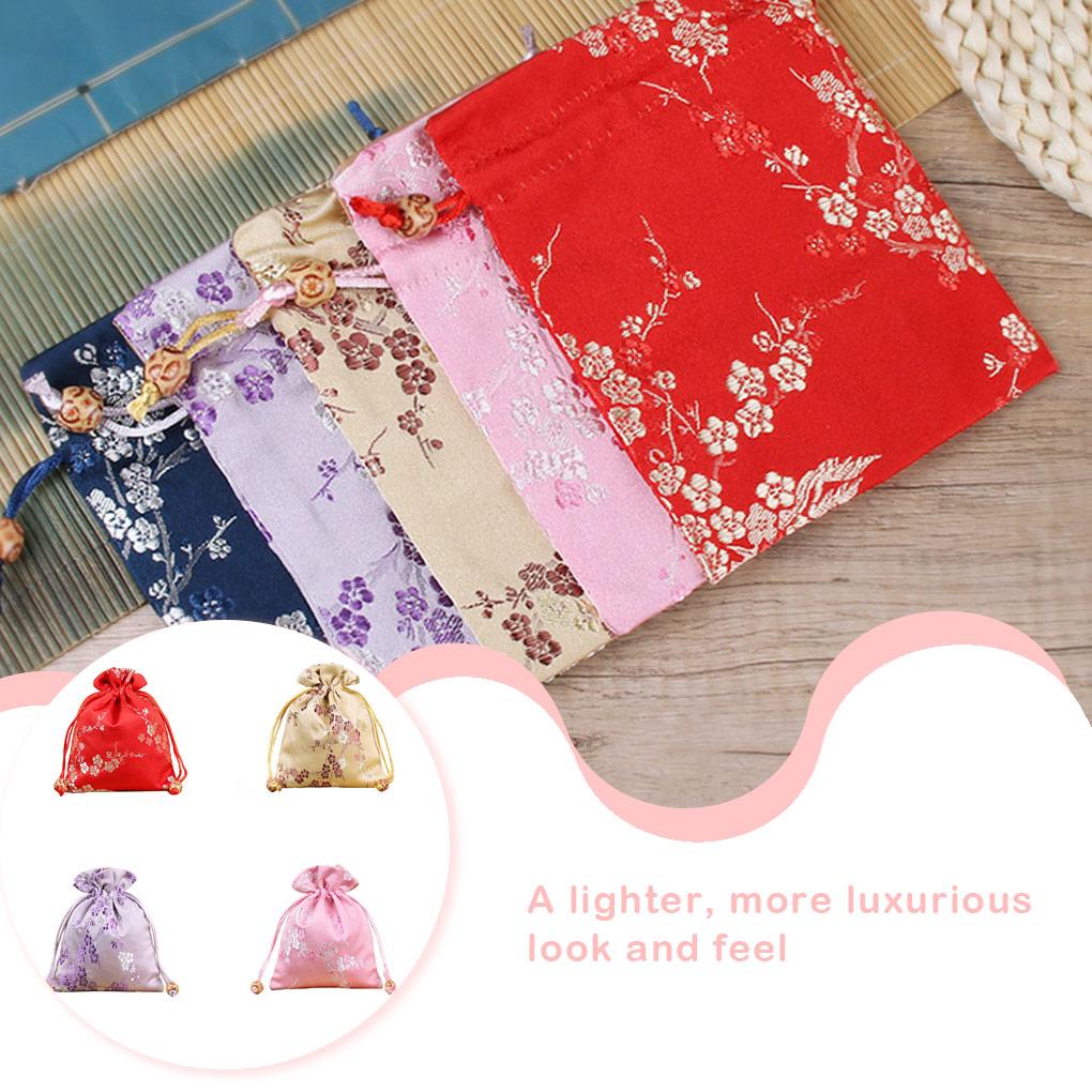 Brocade Jewelry Bag Drawstring Embroidery Pouch Gift Packaging Small Festival Flower Pattern Candy Container Pack