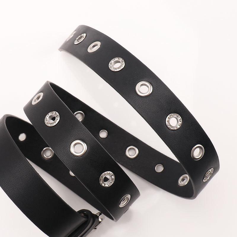 Hip Hop Style Belt Punched Pattern Iron Buckle Casual Street Fashion Decoration