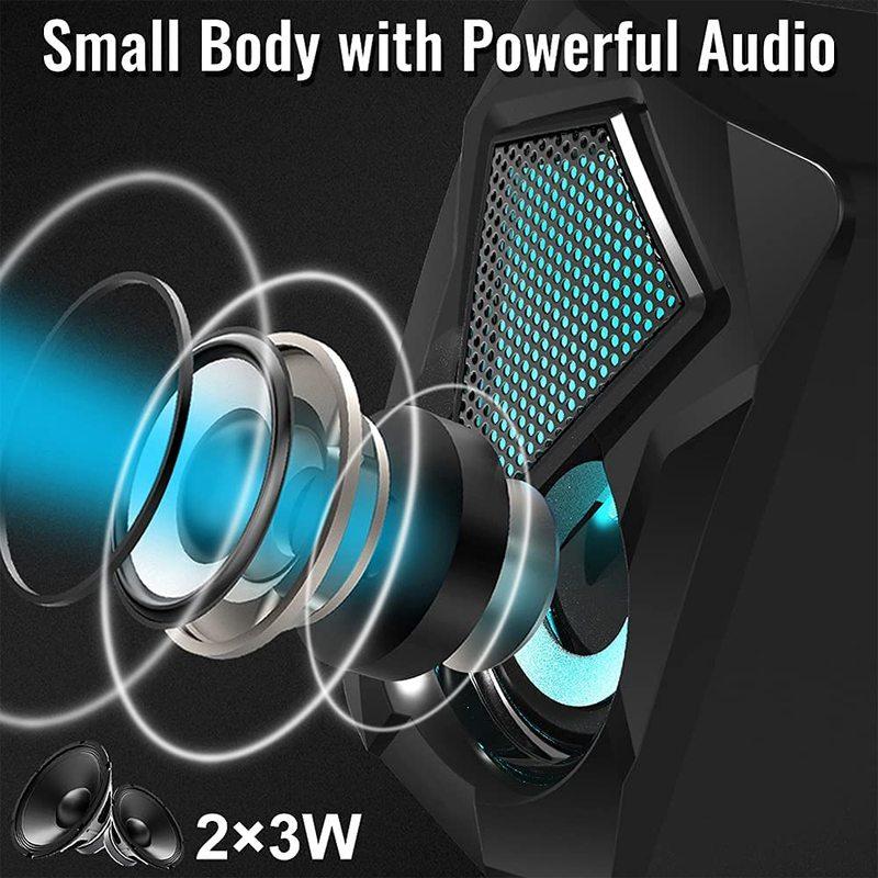 Computer Speaker with Colorful RGB Lights USB Powered 3.5mm Aux- in Mini Crystal Sound Speakers for Desktop Laptop Monitor Black