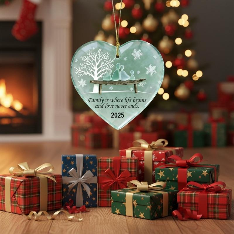 Christmas Heart Ornament With Winter Family Silhouettes Handmade Festival Homes Accent Gift