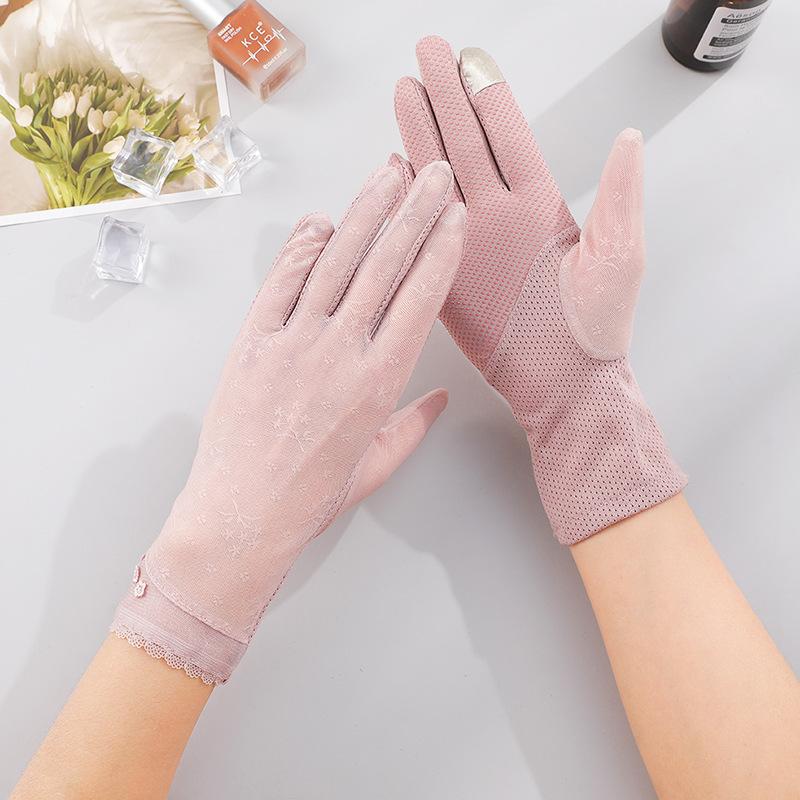 Sunscreen gloves New women's spring and summer driving riding lace thin UV protection touch screen ice silk gloves