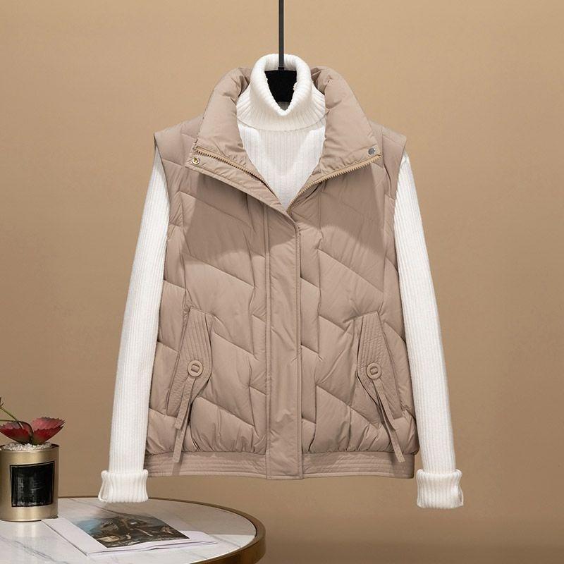 Down Cotton Vest Women's New Autumn and Winter Short Stand-up Collar Waistcoat, This Year's Popular Foreign Style Small Fragrant Vest