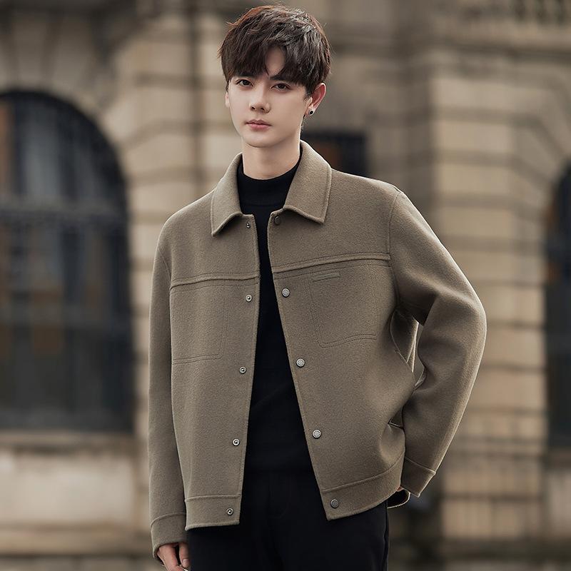 Hair jacket men's spring and autumn double-sided jacket winter short single-breasted wool top