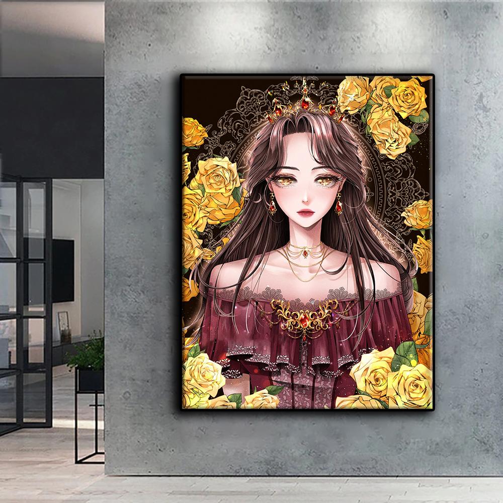 Popular 5D Diy Cusatura de cruce Desene animat Drăguță Fată Nobilă Pictură Full Drill Cusatura în cruce Kit de artizanat Autocolant de perete Decor acasă