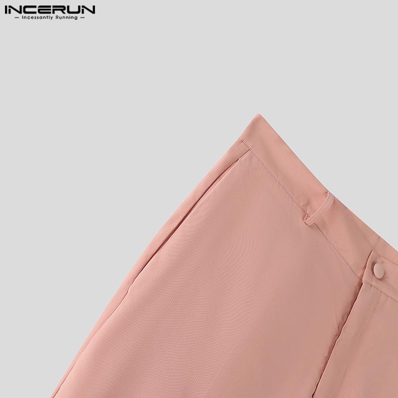 INCERUN Two Pieces Outfits Men Lapel Long Sleeve Cropped Blazer Long Flare Pants Sets