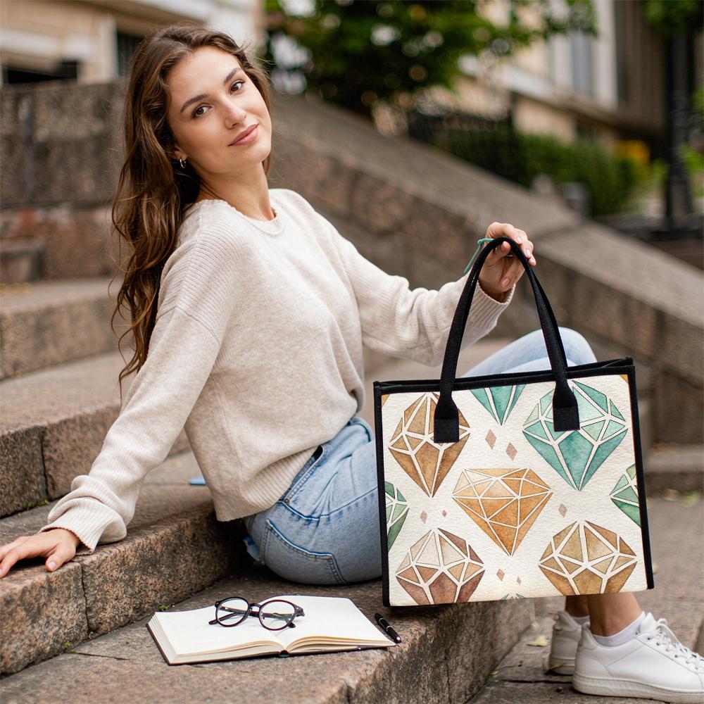 Watercolor Diamond Pattern Tote Bag Stylish Casual Daily Commuter Handbag