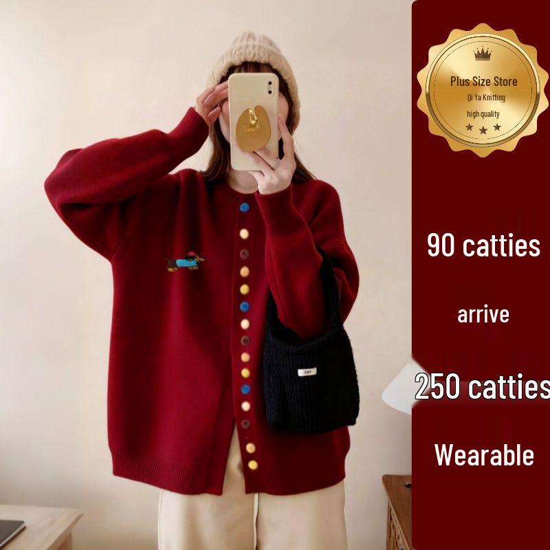 

Цветной кардиган на пуговицах большого размера - Осенне-зимний свитер свободной вязки для женщин 2XL (140-160 jin)