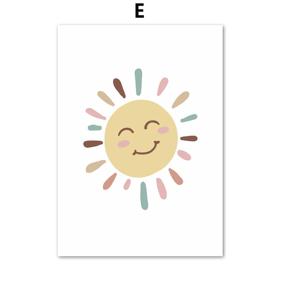 Cartoon Sun Stars Heart Rainbow Butterfly Nursery Nordic Posters Wall Art Canvas Painting Wall Pictures For Baby Kids Room Decor