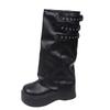 Black High-end Thick-soled Heightening Fashion Boots for Women's 2025 New Summer Thin Styles with Skirts and Thin Long Boots