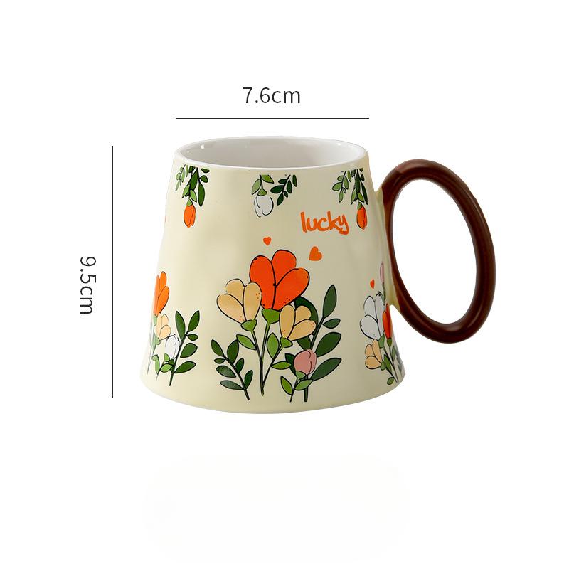 

Flower Ceramic Cup Small Fresh Cup Girl Heart Water Cup Healing Mug with Handle Milk Cup Souvenir 400ML