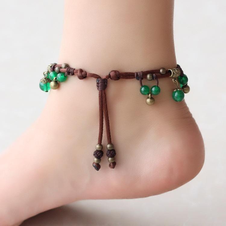 Original Woven Agate Anklet Women's Retro Bohemian Fruit Bell Fringed Pendant Anklet