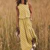 Women's Sleeveless Maxi Dress Casual Crew Neck Elastic Waist Split Long Dress