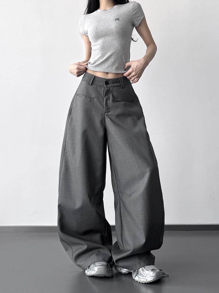 2026 Spring Women's Wide-Leg Gray Suit Pants: Popular Loose Western-Style Casual Trousers
