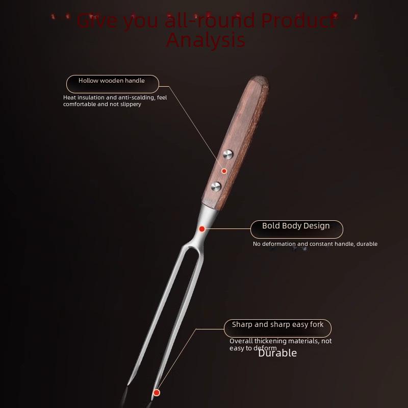 Forchetta per barbecue in acciaio inossidabile con manico in legno spesso per manzo e montone
