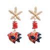 Elegant Glass Starfish & Stone Fish Earrings: High-Class Style with Steel Needles for Women