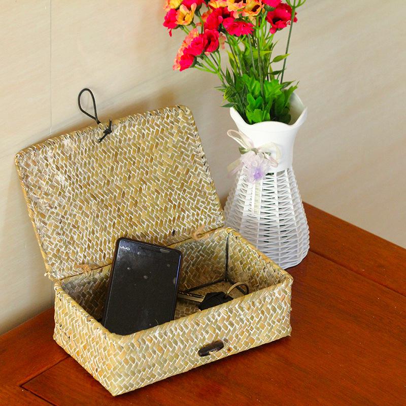 Handmade Cattail Straw Woven Gift Box & Storage Basket