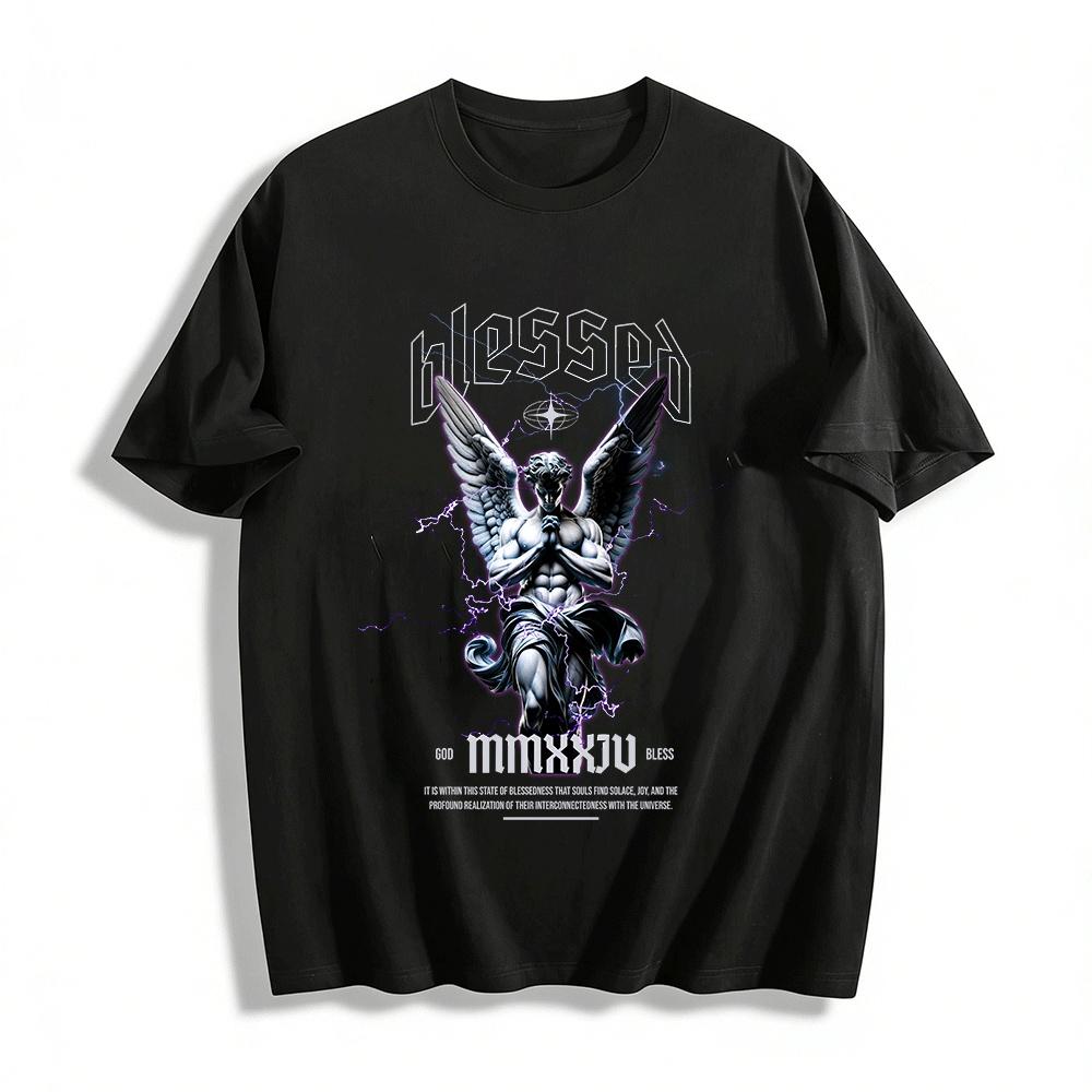 

Blessed Archangel Lightning Graphic Print Streetwear Tee Pure cotton T-shirt XXS