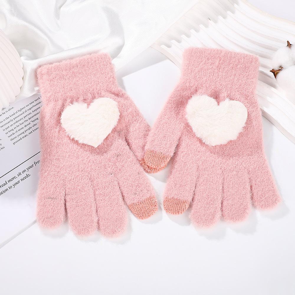 

Plush warm gloves love winter plus velvet cute finger touch screen to prevent cold student girls princess style, suitable for cy
