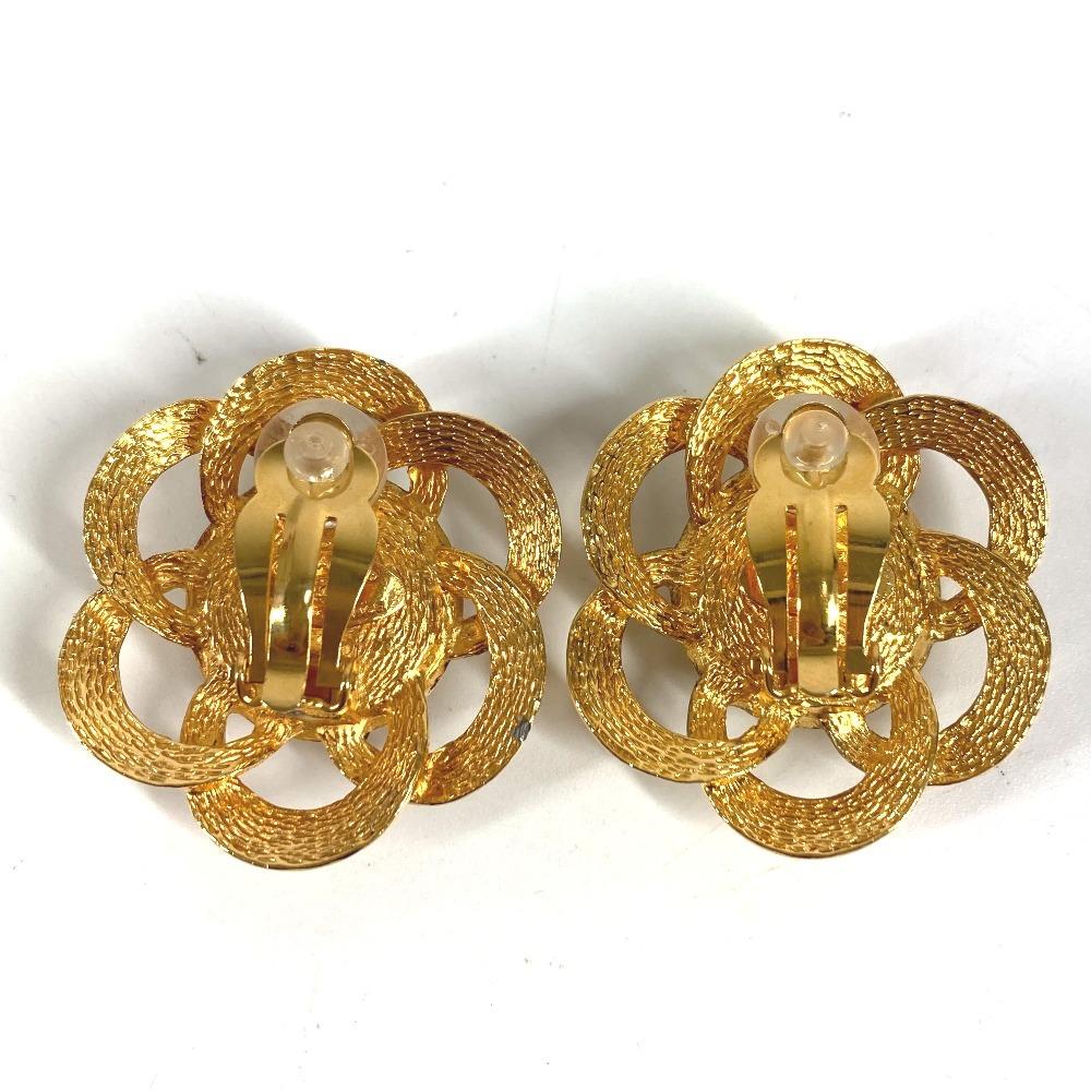 CHANEL vintage Faux Pearl Flower Accessories Earrings Metal Gold