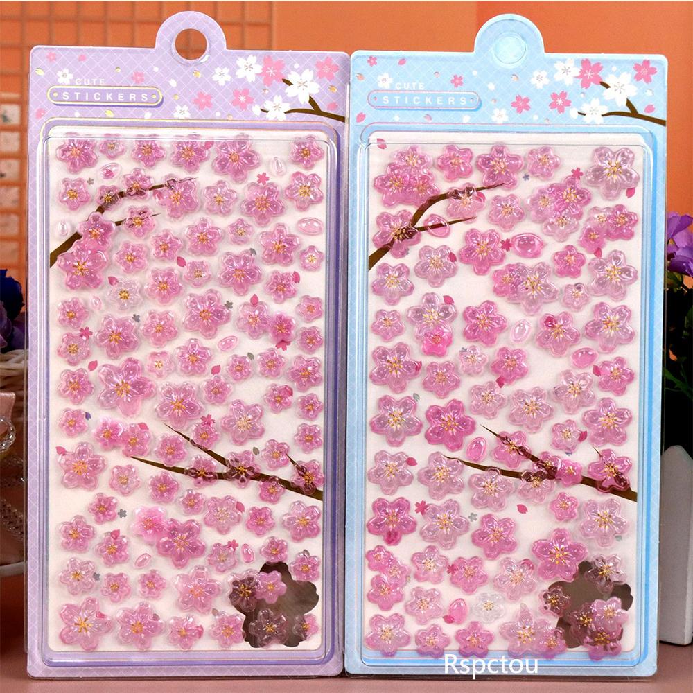 Creative Plant Pink Sakura Cartoon 3D Stickers Kawaii Girl DIY Stationery Suitcase Laptop Cute Decoration Sticker Gifts