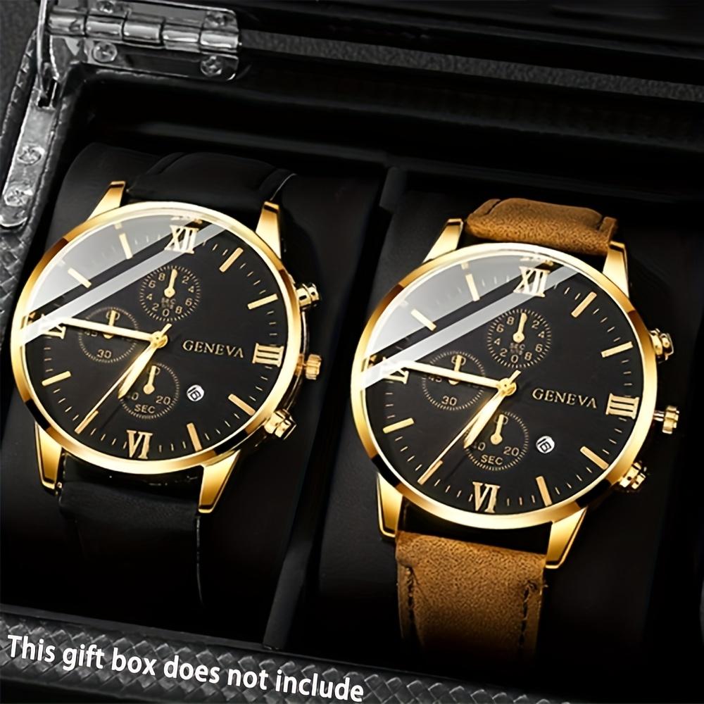 2 Pcs/set Men's Watch Wristwatch Set Casual Sport Men's Watch Set Quartz Pointer Date Watch Set for Holiday Gift Watches Set